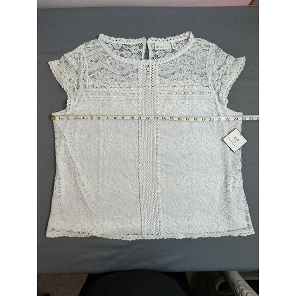 RAFAELLA White Lace Cap Sleeve Blouse 1X NWT Lined Romantic Plus Size Top - Picture 5 of 7